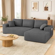108" Boneless Sofa Couch for Living Room, Neche L-Shaped Corduroy Sectional, Gray-Right