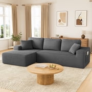 108" Boneless Sofa Couch for Living Room, Neche L-Shaped Corduroy Sectional, Gray-Left