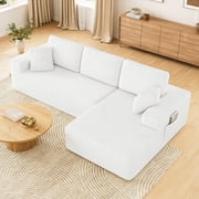108 Boneless Sofa for Living Room, Neche Modern L-Shaped Corduroy Sectional, Modular Cloud Couch with Deep Seating Upholstered Sofa, Oversized,No Assembly, White