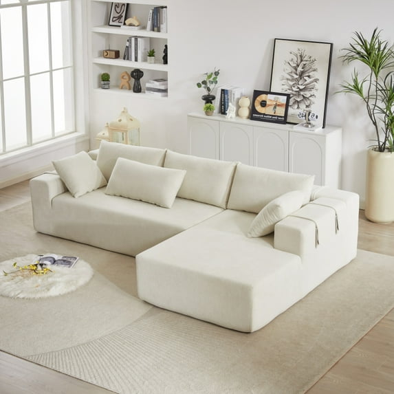 108" Boneless sofa,L Shaped Modular Sectional sofa Set for Living Room,Chenille Upholstered Sectional Sofa Couch With 6 Pillows,Free Combination,Beige