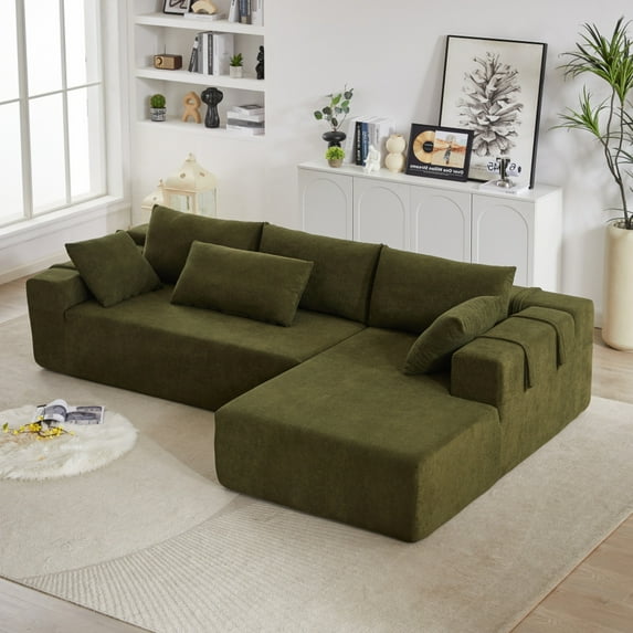 108" Boneless sofa,L Shaped Modular Sectional sofa Set for Living Room,Chenille Upholstered Sectional Sofa Couch With 6 Pillows,Free Combination,Green
