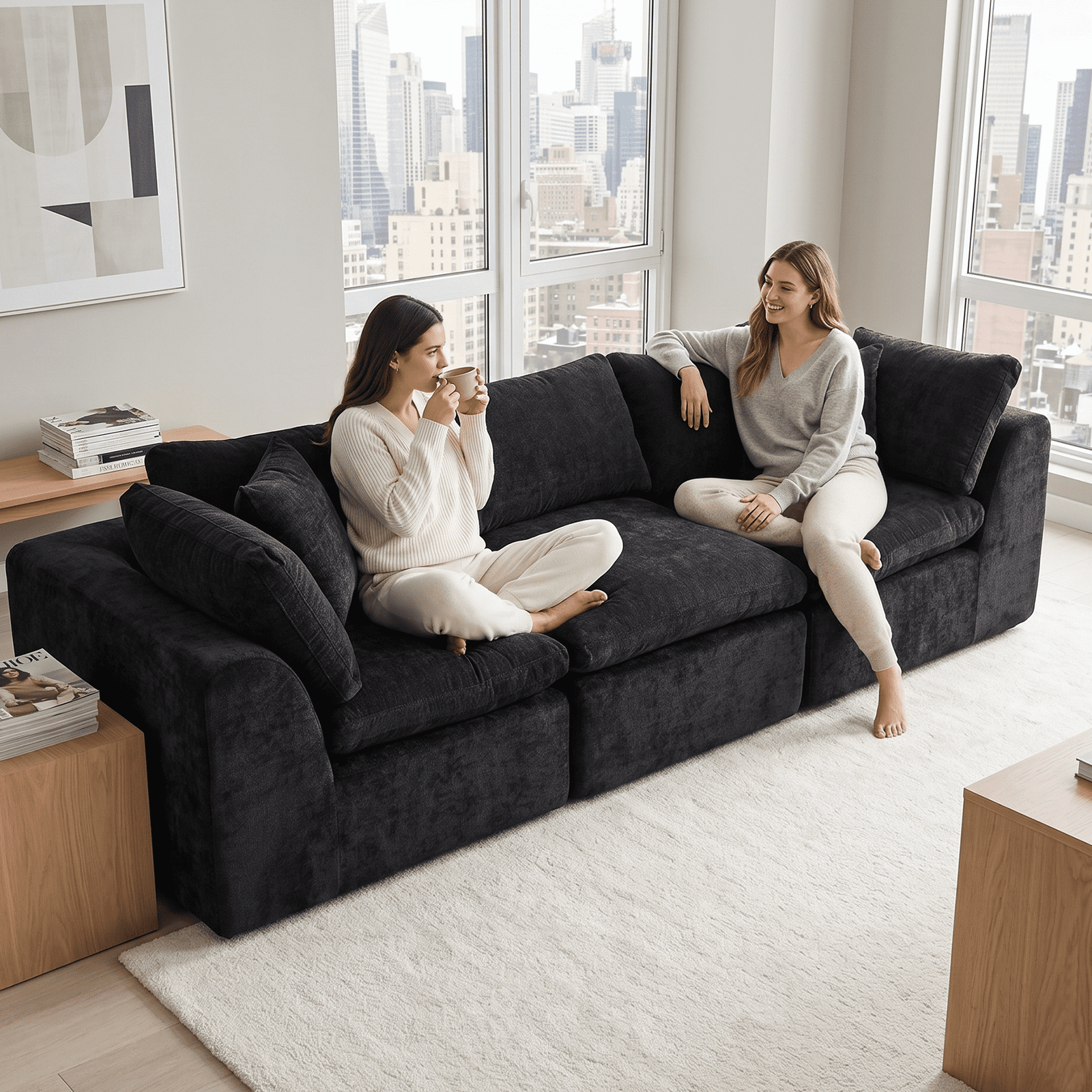 108'' Chenille Sectional Sofa, Modern Boneless Cloud Couch with Deep ...