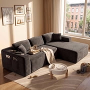 Amsleekey 108" Oversized Modular Sectional Sofa, L-Shaped Corduroy Cloud Couch, Comfy Sleeper Sofa with Storage Pockets & Tray, No Assembly Required, Grey Right Facing Chaise