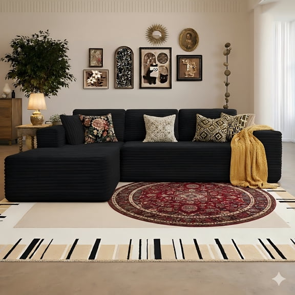 Bashaw 108" Cloud Sectional Couch Sofa with L-Shape Chaise, Modern Modular Sofa Couch Upholstered Couches for Living Room Bedroom, No Assembly Required (Black, L Shape)