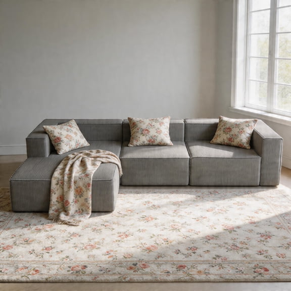 108" Compression Module Couch,Luxury Corduroy Soft for Living Room(Gray)