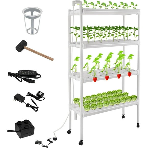 108  Hydroponics Growing System Kit, Smart Hydroponic Tower with Water Pump & Wheels, Indoor Outdoor Herb Garden, PVC-U Pipes Gardening System Grow Kit for Vegetables Fruits