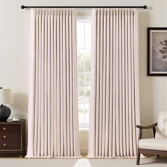 108-Inch Blackout Pinch Pleated Linen Curtains, Thermal Insulated Room Darkening Drapes, Pink, 2 Panels