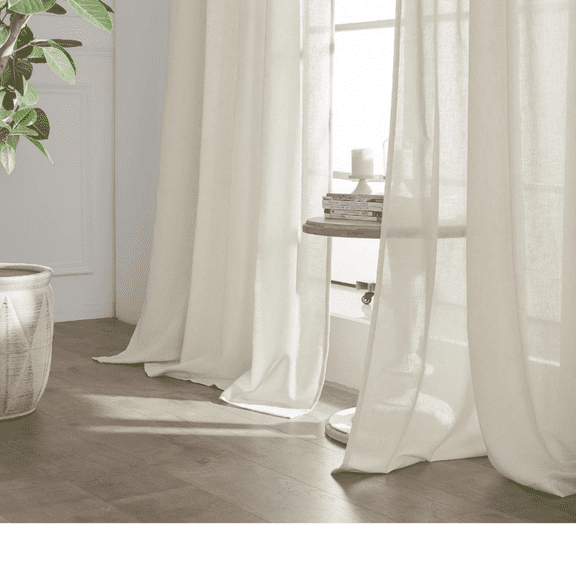 108 Inch Linen Curtains, Extra Long Ceiling Curtain for Track System with Hooks, Sheer Light Filitering 9FT 9 FT Curtains for Living Room Bedroom, Set of 2 Panel, Cream
