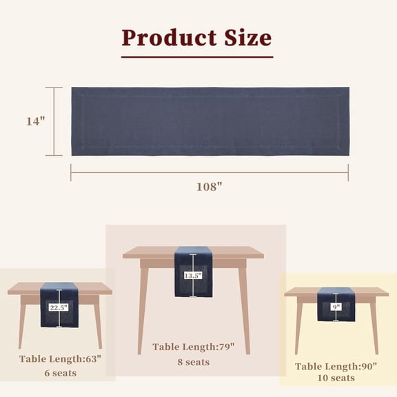 108 Inch Navy Blue Linen Table Runner for Coffee Table Kitchen Dining Dresser Fall Thanksgiving New Year Holiday