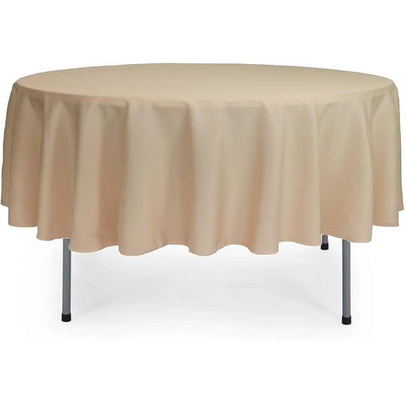 108 Inch Round Premium Polyester Tablecloth - Champagne, Linen Table Cloth for Standard Round Tables