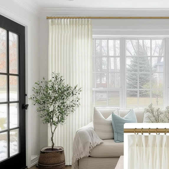 108 Inches Long Curtains Drapes 2 Panels Set Sheer Linen Double Pinch Pleated Back Tab Light Filtering Semi Privacy 9FT Curtain for Large Window Living Room Traverse Rod,9 FT Length,Cream Ivory
