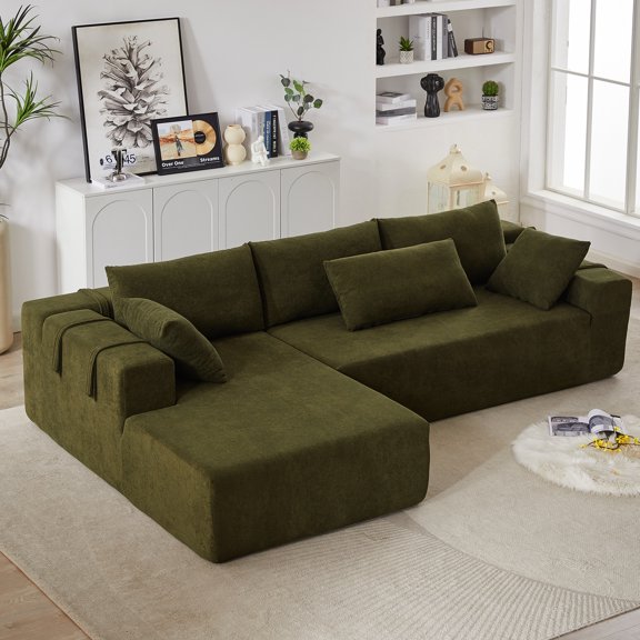108" L Shaped Sectional Couch With Chenille Upholstery And 6 Pillows, Combination For Bedroom, Modular In - Spacious Functional Home