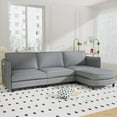 thumbnail image 1 of 108" L-Shaped Sectional Sofa Couch, Modern Fabric 3 Seat Sofa Couch with Movable Ottoman&Pockets for Living Room, Apartment,Grey, 1 of 7