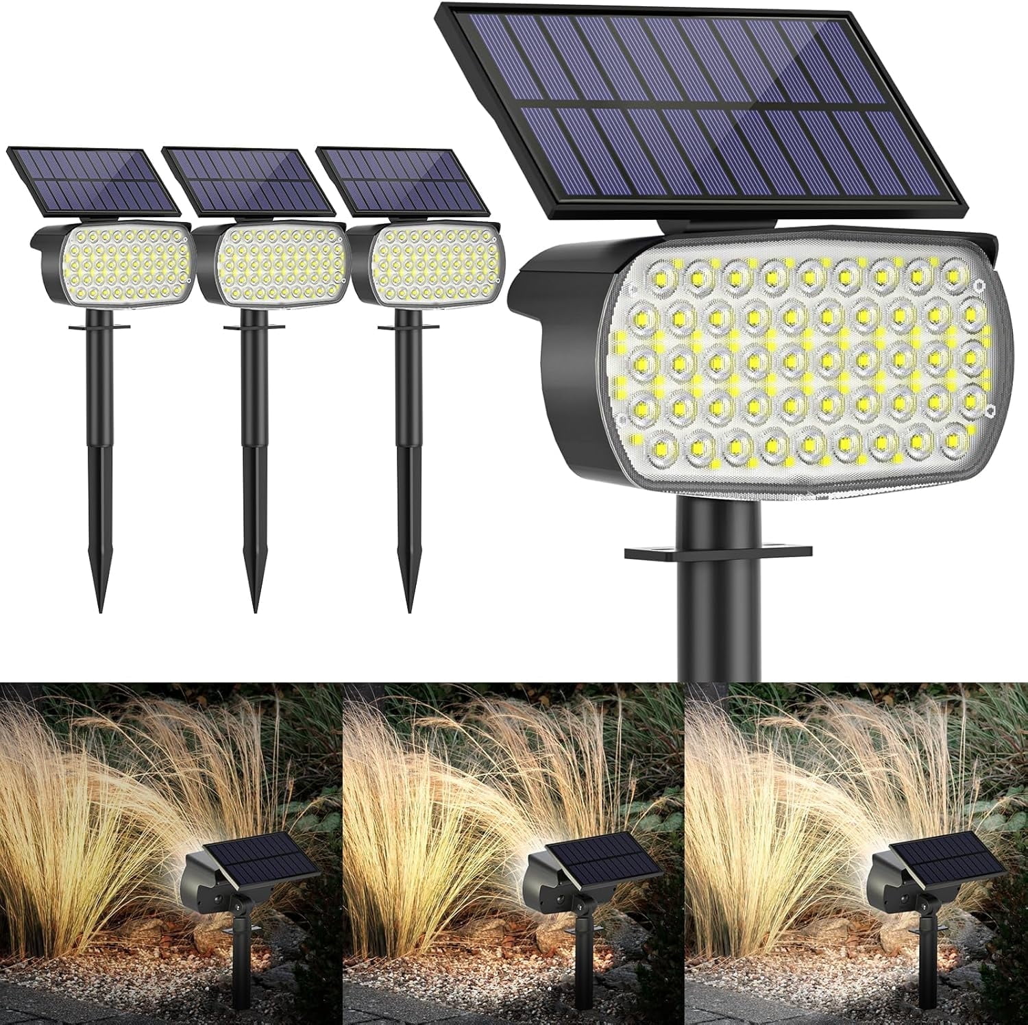 Solar Lights Outdoor, 4 pack 108 LED, IP65 Waterproof, 3 Modes, Large Solar Panel, Landscape Solar Spotlights for Garden, Yard, Pathway - Cool White