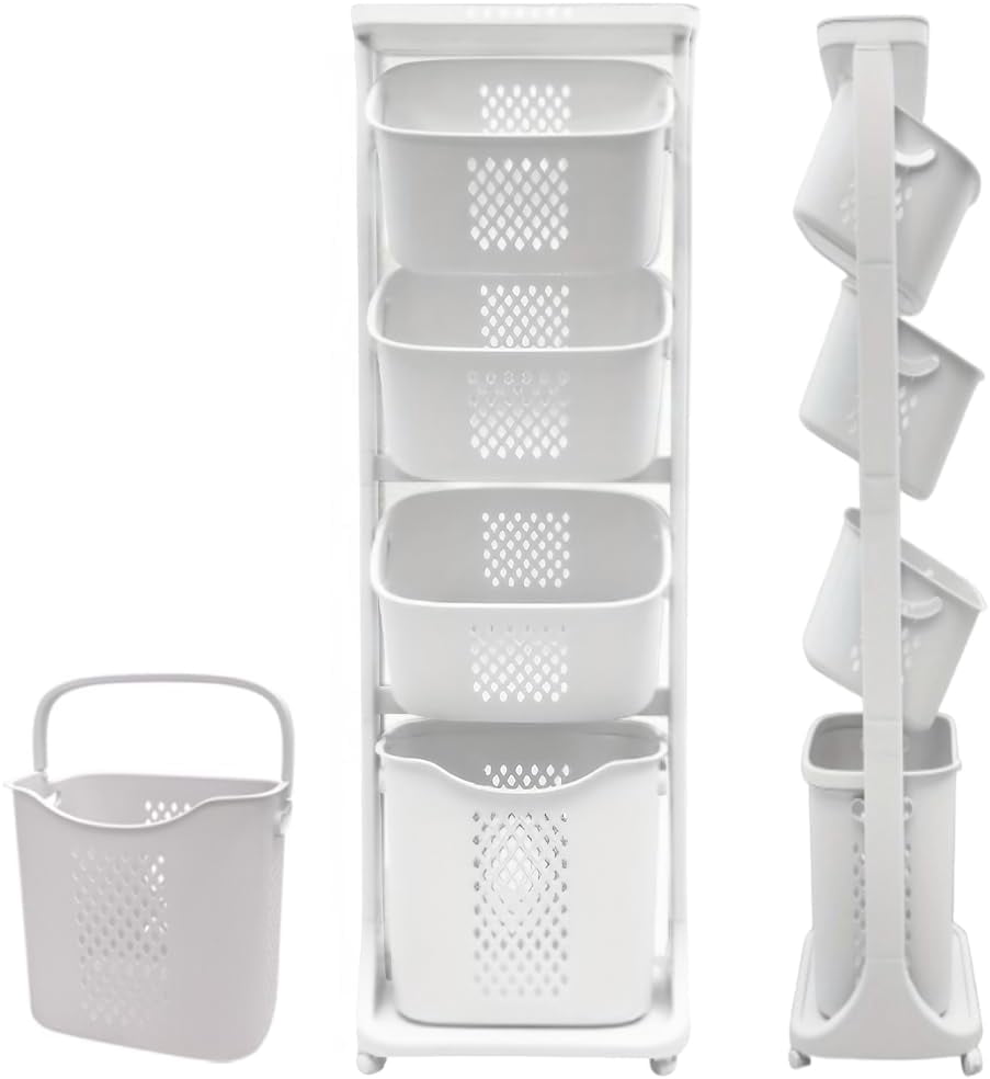 108 Liters Vertical Rolling Laundry Hamper Ultra Slim, 4 Sorter with ...