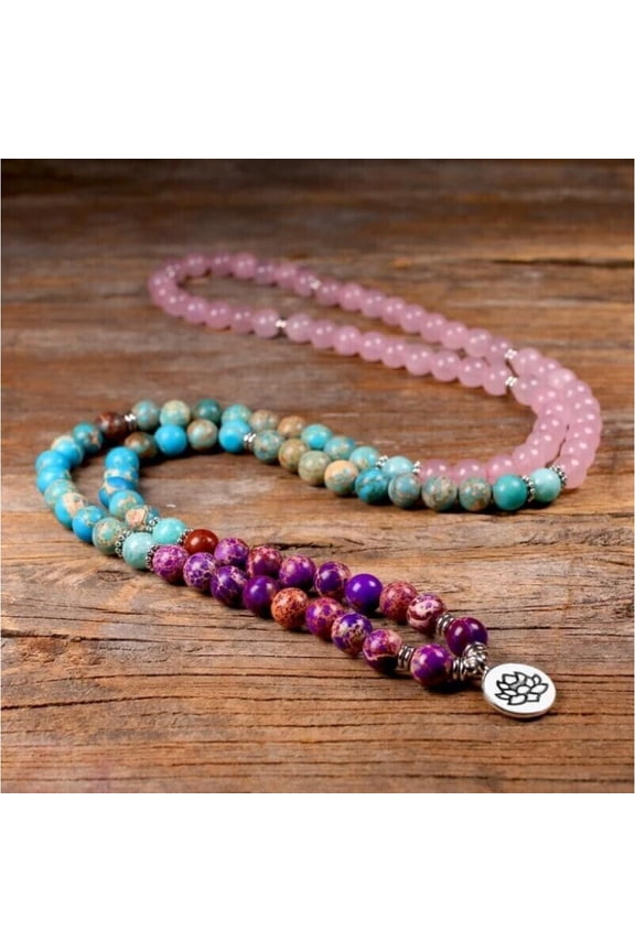 108 Mala 8 mm Beads Prayer Rose Quartz Healing Women Necklace Bracelet Natural