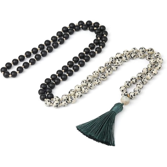 108 Mala Beads Necklace Genuine Gemstone Necklace Japa Mala Beaded Tassel Necklace