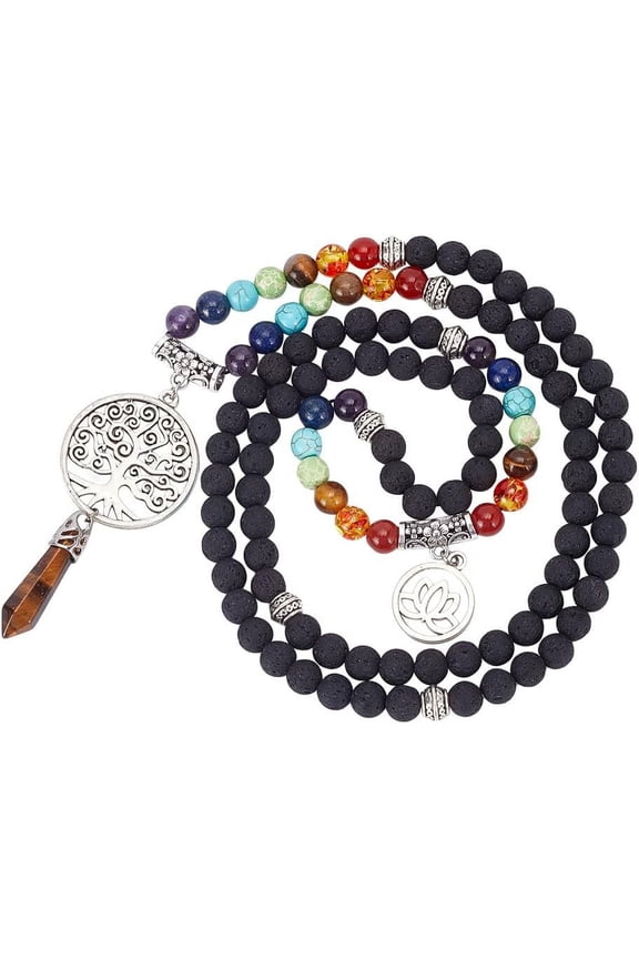 108 Mala Beads Necklace Tree of Life 7 Crystals Necklace Wrap Bracelet Natural Quartz Gemstone Jewelry Gifts