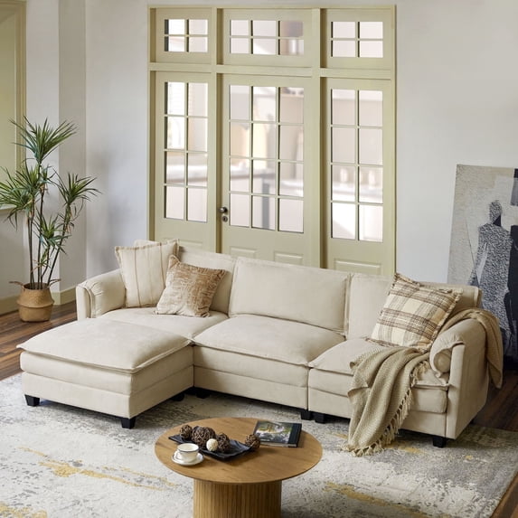 108" Modern 4-Seater Sectional Modular Sofa Couch with Storage and Dual-Layer Cushions Beige