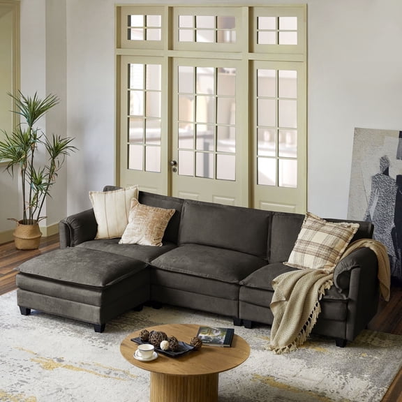 108" Modern 4-Seater Sectional Modular Sofa Couch with Storage and Dual-Layer Cushions Dark Gray