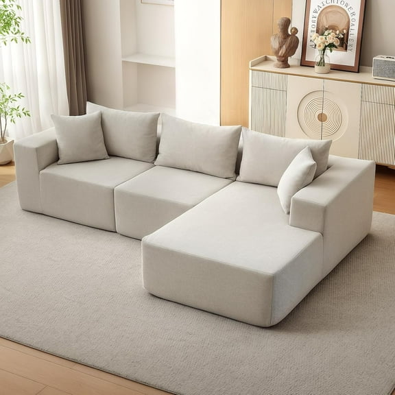 108" Modern L-Shaped Sectional Sofa Couch, Modular Cloud Sofa with Chaise & Deep Seat, No Assembly Required Comfy Upholstered Furniture for Living Room Bedroom