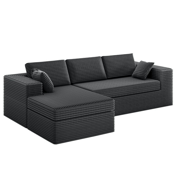 108” Modern L-Shaped Sofa for Living Room, Modular Sectional Sofa with Deep Seat, Oversized 3-Seater Couch with L-Shaped Chaise, No Assembly Required (Left-Facing Chaise, Dark Grey)