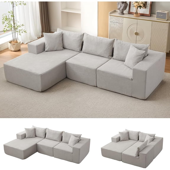 108" Modular Cloud Sectional Couch with L-Shape Chaise, Modern Modular Sofa with Deep Seat, Oversized Sofa Sleeper for Living Room, No Assembly Required, Left Facing, Beige