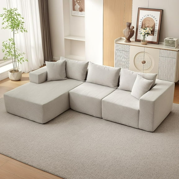 108" Modular Cloud Sectional Couch with L-Shaped Chaise - Oversized Deep Seat Cushioned Sofa Bed - Boneless Upholstery, No Assembly - Beige, Consort Zuo