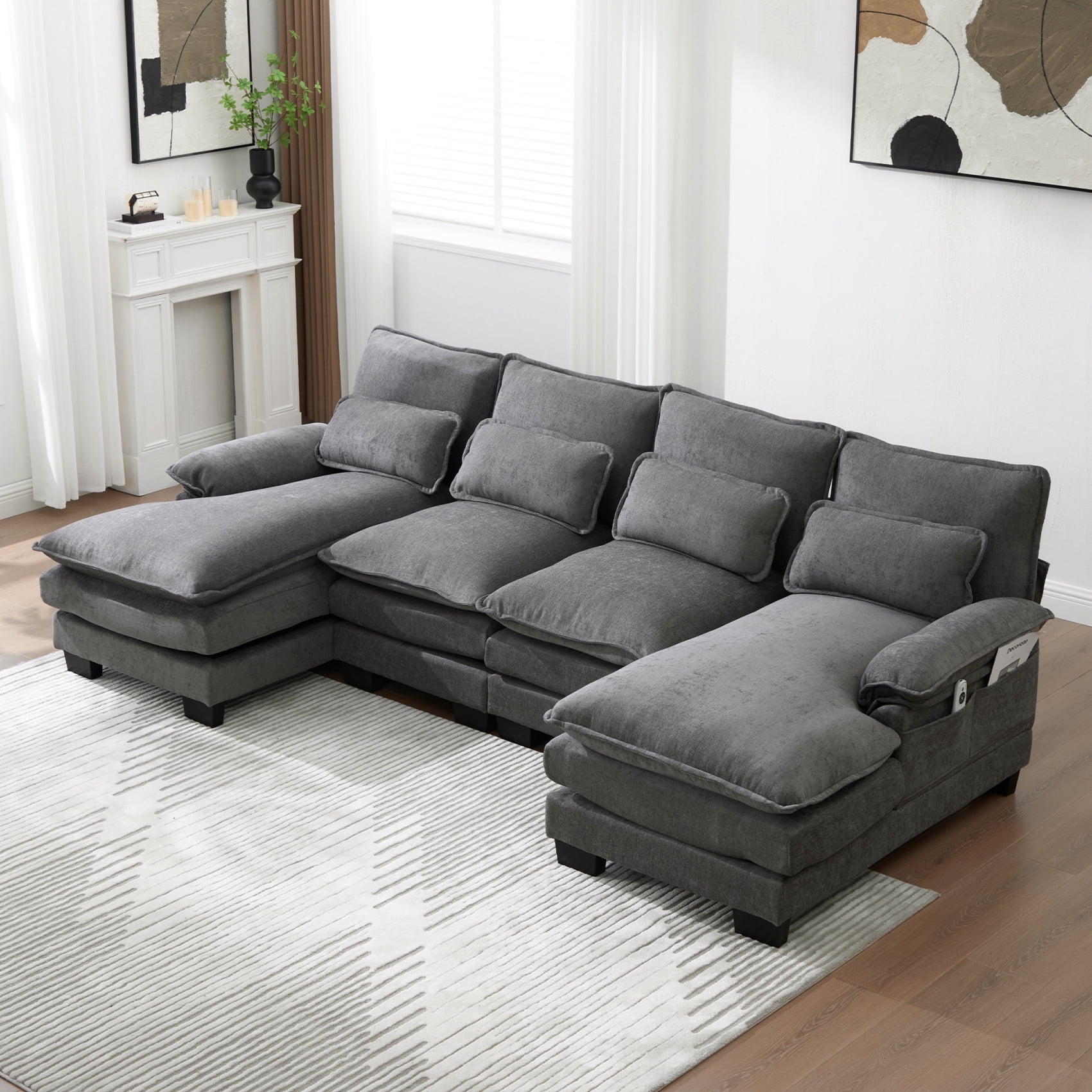 108" Modular Sectional Sofa, Chenille U Shaped Cloud Couch with Double ...