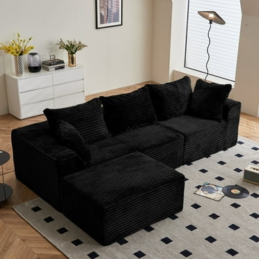 KAMOMA 108" Modular Sectional Sofa Cloud Sectional Couch with Deep Seat Modern L-Shape Upholstered Couches for Living Room, No Assembly Required, Black