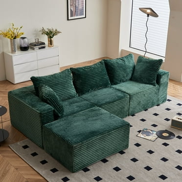 KAMOMA 108" Modular Sectional Sofa Cloud Sectional Couch with Deep Seat Modern L-Shape Upholstered Couches for Living Room, No Assembly Required, Green