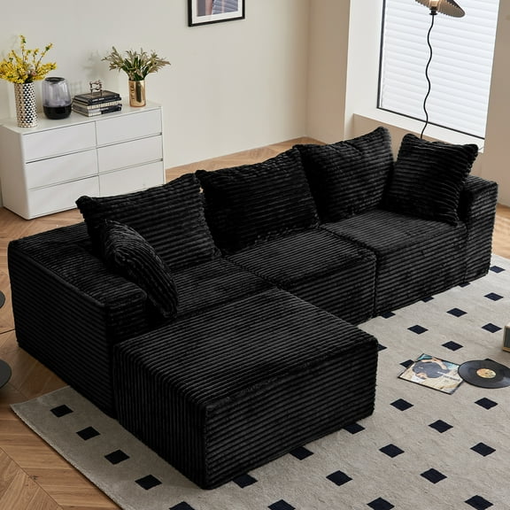 Cozylore 108" Modular Sectional Sofa Cloud Sectional Couch with Deep Seat Modern Comfy L-Shaped Upholstered Couch for Living Room, No Assembly Required, Black