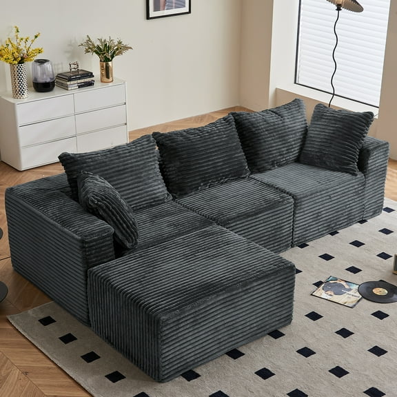 Cozylore 108" Modular Sectional Sofa Cloud Sectional Couch with Deep Seat Modern Comfy L-Shaped Upholstered Couch for Living Room, No Assembly Required, Gray