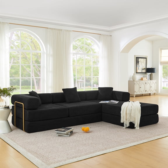 108'' Modular Sectional Sofa with L-Shape Chaise, Boneless Cloud Couch with Deep Seat, Sponge Compression Sofas No Assembly Required, Modern Sofa Fold-Out Sofa Bed,With Removable Backrest