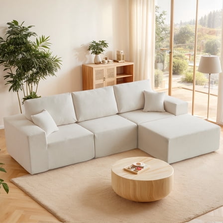 108" Modular Sectional Sofa, L Shaped Cloud Couch Modern Boneless Sofa with Chaise for Bedroom,Living Room,Beige
