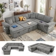 thumbnail image 1 of TiramisuBest 108" Modular Sectional Sofa, Convertible Sleeper Sofa Bed with Pull Out Couch, Corduroy 7 Seats Sectional Couches with Storage Chaise for Living Room Bedroom (Light Grey), 1 of 7