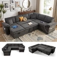 thumbnail image 1 of TiramisuBest 108" Modular Sectional Sofa, Convertible Sleeper Sofa Bed with Pull Out Couch, Corduroy 7 Seats Sectional Couches with Storage Chaise for Living Room Bedroom (Dark Grey), 1 of 7