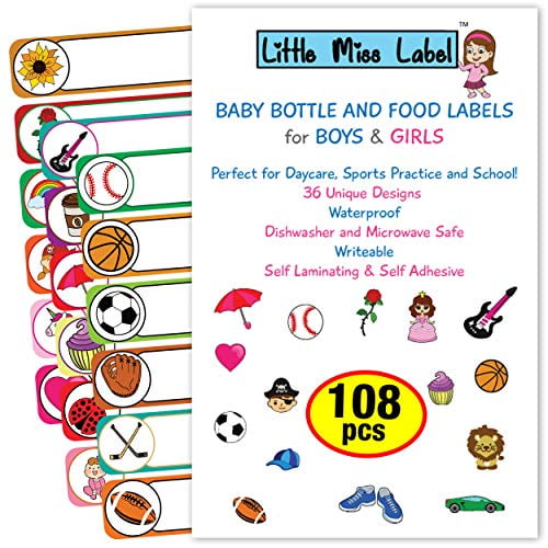 108PACK Baby Bottle Labels, Daycare Labels. Name Labels / Clothing Labels for Daycare, School