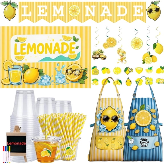 108 PCS Beverage Drinking Cups Lemonade Stand Kit for Lemon Theme Birthday Party Decorations