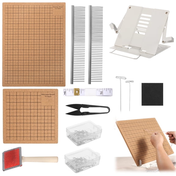 108 PCS Macrame Board Set, 11 x 15 in, 7 x 7 in Macrame Crafting Board Kit for Beginners, Dual-Sided Grids Braiding Board with Adjustable Metal Stand &100 Pins for Bracelets, Coasters, Tapestries
