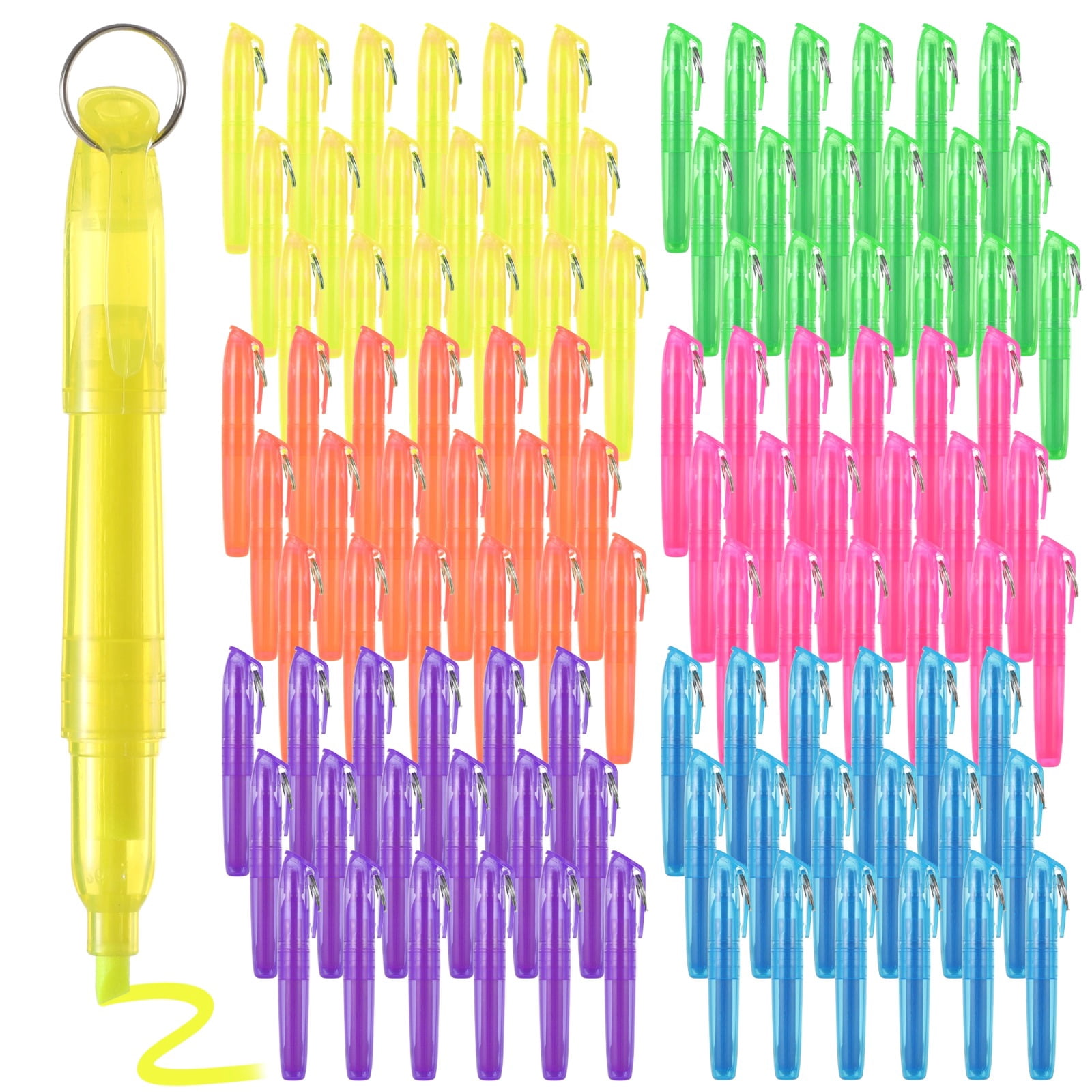108 PCS Mini Highlighters, Pocket Highlighter with Key Ring, 6 Colors Smooth Liquid Highlighters Florescent Color Pens for Students Teachers Offices, Colorful Portable Makers for Marking Notes