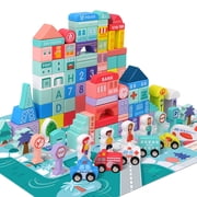 Wdmiya 108 PCS Wooden Building Blocks Toys for kids, City Construction Stacking Blocks, Learning Educational Preschool Toys age 3+, Building Blocks Set for Boy and Girl Birthday Christmas Gifts