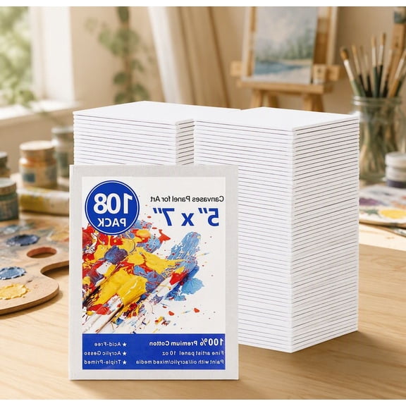 108 Pack 5x7 Inch Canvas Boards for Painting, Small Blank Canvas Panels with MDF Core, Pre-Primed Cotton Surface for Oil Watercolor Art
