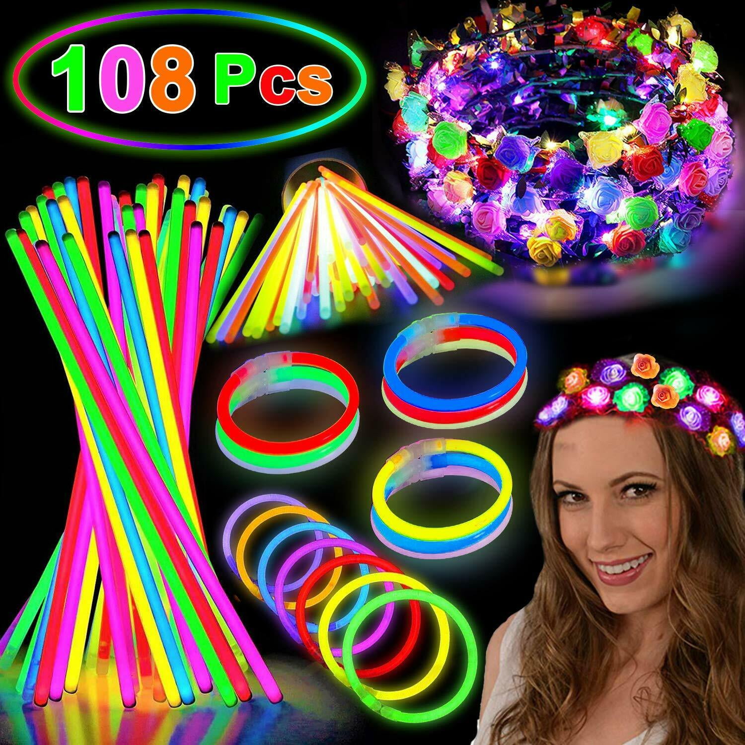 Toysery Glow in The Dark Party Supplies 140 Pieces - 20 Light Up Glasses, 20 Foam Light Sticks and 100 Neon Glow Sticks LED Light Up Party Favors
