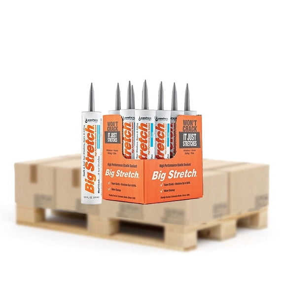 108-Pack of 10.5 oz Sashco 10010 Big Stretch Gray Water-Based Elastomeric Sealant