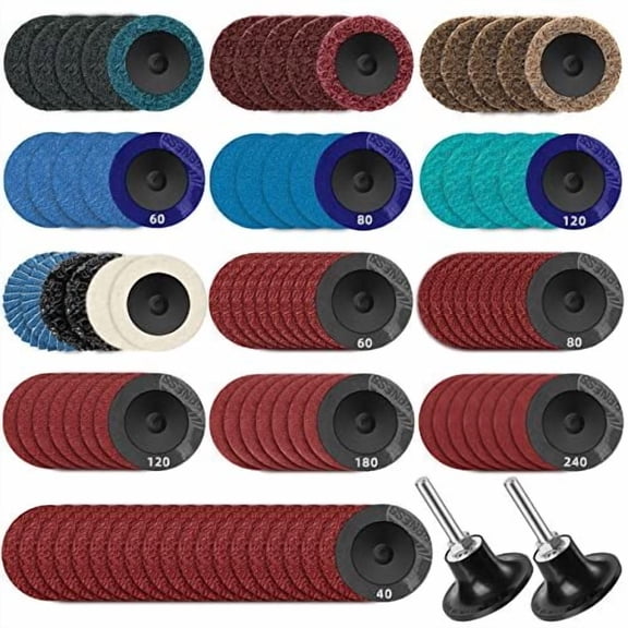 108 Pcs 2 Inch Roll Lock Quick Change Discs Set with 1/4 Inch Holder
