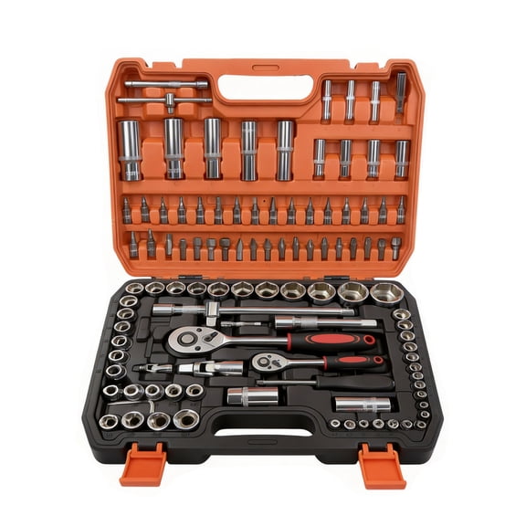 cisilov 108-Piece CR-V Steel Metric Socket Tool Kit, 1/4" & 1/2" Dual-Drive Ratchet Set, Blow-Molded Case for Car Garage Dorm DIY