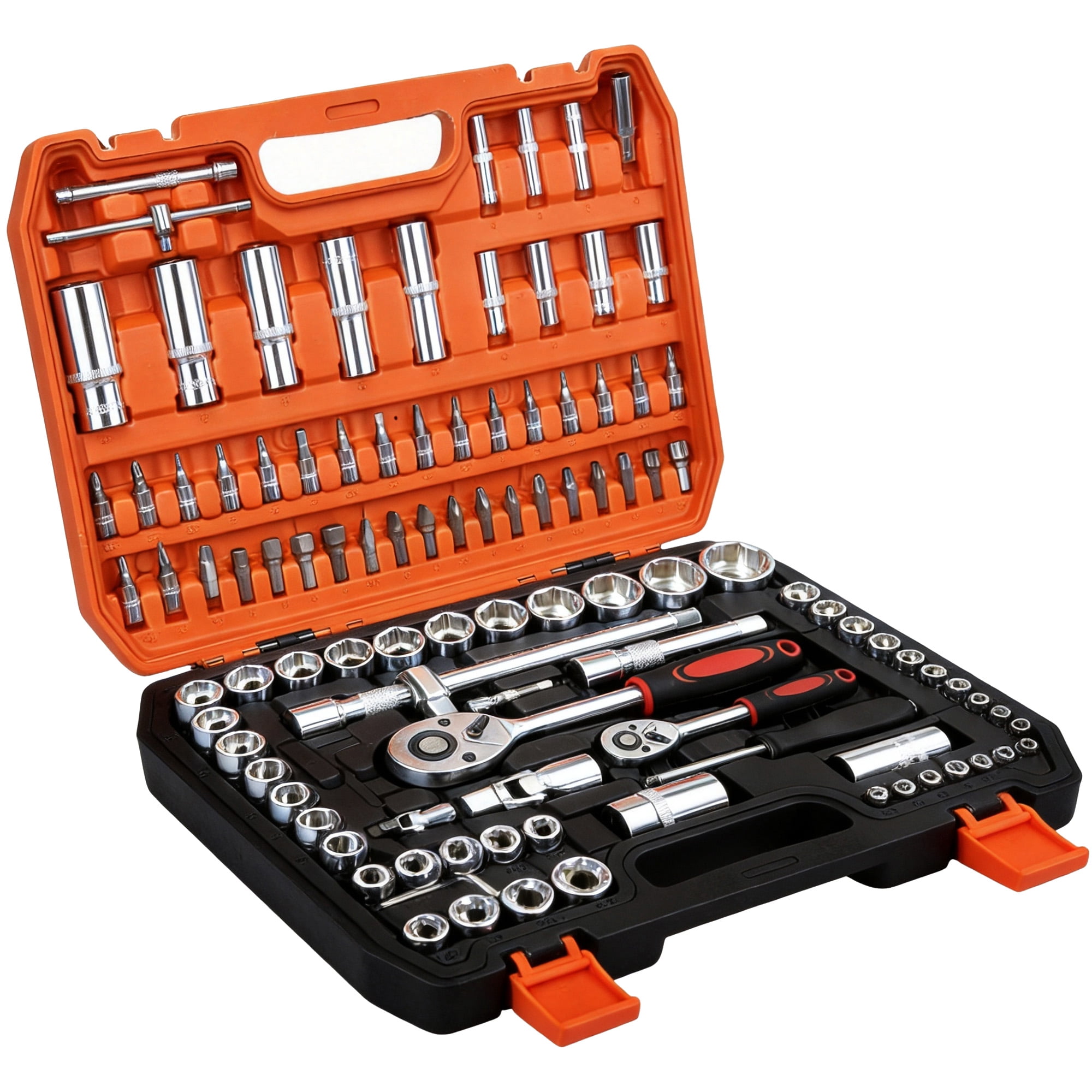 GARITIN 108-Piece CR-V Steel Metric Socket Tool Kit, 1/4" & 1/2" Dual-Drive Ratchet Set, Blow-Molded Case for Car Garage Dorm DIY