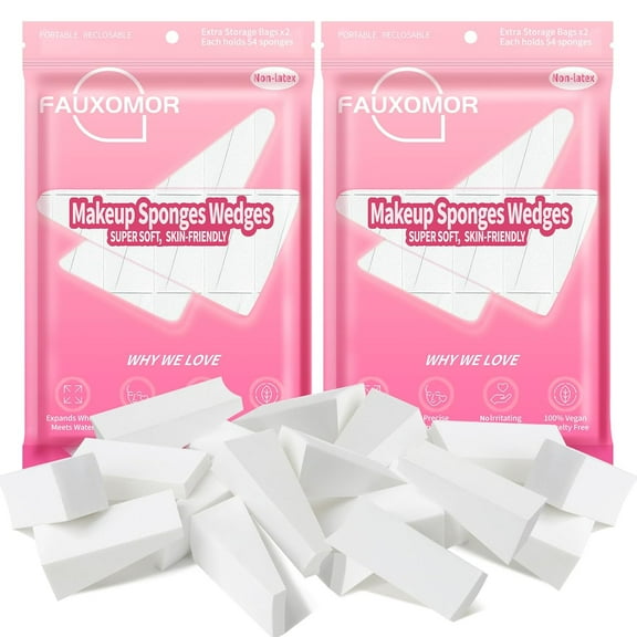 108 Pcs New Makeup Sponges Wedges for Face Foundation, Latex-Free Triangle Cosmetic Make Up Sponge for Flawless Application and Blending, Beauty Blender for All Skin Types with Two Pouches