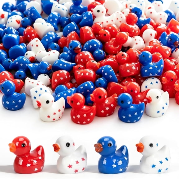 108 Pcs Patriotic Mini Resin Ducks USA Flag 4th of July Tiny Ducks 250th Anniversary Independence Memorial Day Red White and Blue Miniature Figures Bulk for Home Garden Landscape Micro Decor